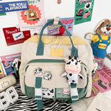 Llyge Women Cute Cow Backpack Female Student College Schoolbag Girl Badge Multifunctional Backpacks Kawaii Ladies Waterproof Nylon Bag