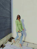 LLYGE 2022 Office Lady Solid Green Oversized Long Blazer Women Long Sleeve V Neck Slim Jackets Female Vintage Outwears