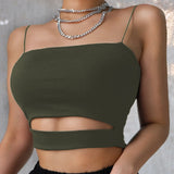 Llyge 2024 Fashion Slash Neck  Women Summer  Casual Sleeveless Cut-Out Short Tee Shirt Crop Top Vest Strap Tank Top Blouse