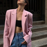 Llyge Pink Blazer Women Long Sleeve Double Breasted Elegant Femme Vintage Women's Oversized Jacket Blazers Office Lady