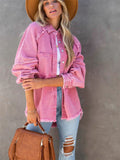 Llyge Girls Sweet Pink Loose Shirt Jacket Woman Casual Soft Button Denim Shirts Ladies Chic Solid Pocket Jackets