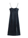 Party Dresses For Women Summer Elegant Vintage Polka Dot Midi Dress Open Back Strap Lace Up Front Slit  Date Night Dress