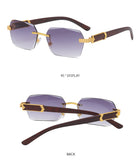 LLYGE Luxury Rimless Square Sunglasses Men Brand Designer Frameless Gradient Sun Glasses Women Fashion Vintage Wooden Oculos De Sol