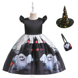 LLYGE Halloween Costume For Kids Girl Princess Dress Children Witch Cosplay Costume Set Hat Bag Baby Halloween Party Evening Dress