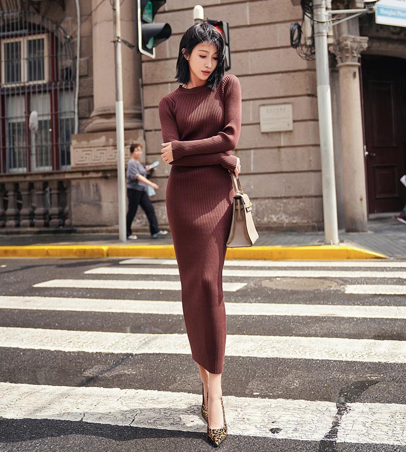 Llyge Autumn Evening Knit Dresses For Women Maxi Winter Women's Sweater Knitted One-Piece Dress  2023 Long Sleeve Chic And Elegant