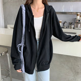 Llyge Women's Hip-Hop Streetwear Hooded Jacket Harajuku Korean Version Loose Thin Long-Sleeved Hooded 90S Streetwear Pockets Hoodies