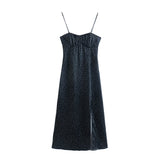 Party Dresses For Women Summer Elegant Vintage Polka Dot Midi Dress Open Back Strap Lace Up Front Slit  Date Night Dress