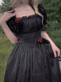 Llyge Gothic Vintage Black Dress Chiffon Short Sleeve Sweet Lolita Dress Chic And Elegant Prom Even Party Dress For Women Summer 2022