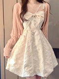 Llyge Elegant Short Party Dress Women Casual 2 Piece Dress Set Female Crop Top Blouse + Vintage Mini Strap Dress Korean 2023 Summer