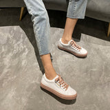 Shoes Woman 2023 Spring New Flat Leather Sneakers Female Solid Color Student Platform Shoes Casual Low-top Flats Women Shoes