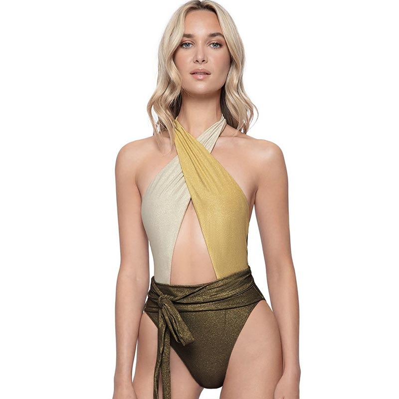 LLYGE Halter One-Piece Suits Swimsuits 2023 Swimming Suit Women Backless Swimwear Woman Beach Wear Patchwork Monokin Bodysuit