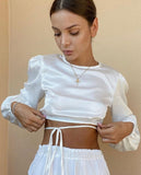 Llyge Soft Satin Backless Bow Tie T-Shirt Female 2024 Summer Fashion Long Sleeve Slim Tshirt Basic Crop Top For Women Clothing
