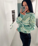 Llyge Elegant Green Tie Dye Knitted Sweater And Pullovers Women 2024 Winter Long Sleeve Warm Ribbed Jumper Female Slim Top