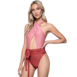LLYGE Halter One-Piece Suits Swimsuits 2023 Swimming Suit Women Backless Swimwear Woman Beach Wear Patchwork Monokin Bodysuit