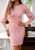 LLYGE Early Autumn New Cable-Knit Round Neck Lantern Sleeve Sweater Dress