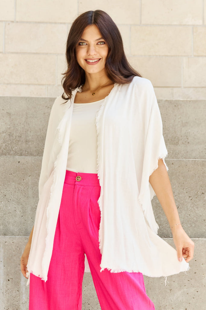 LLYGE  Summer is Calling Full Size Wash Gauze Open Front Kimono in Off White