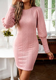 LLYGE Early Autumn New Cable-Knit Round Neck Lantern Sleeve Sweater Dress