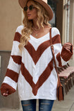 LLYGE 2023 Autumn New Fall Outfits Chevron Cable-Knit V-Neck Tunic Sweater