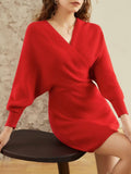 LLYGE 2024 Autumn New Fall Outfit  Surplice Neck Dolman Sleeve Sweater Dress