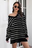 LLYGE 2023 Autumn New Fall Outfit Striped V-Neck Sweater Dress