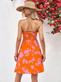 LLYGE Floral Frill Trim Strapless Smocked Dress
