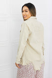 LLYGE 2024 Autumn New Fall Outfits Full Size Distressed Button Down Denim Jacket in Sand