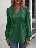 LLYGE Early Autumn New Ruched Notched Neck Puff Sleeve Smocked Wrist Blouse