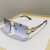 Llyge - 1pc Men's Trendy Square Rimless Sunglasses. Super Cool Gold Tiger Head Decoration Sunglasses Men's Driving Sunshade Anti-glare Glasses