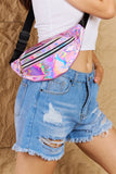 LLYGE Fame Good Vibrations Holographic Double Zipper Fanny Pack in Hot Pink