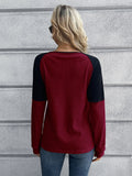 LLYGE 2023 Autumn New Fall Outfits Contrast Buttoned Round Neck Raglan Sleeve Top