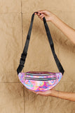 LLYGE Fame Good Vibrations Holographic Double Zipper Fanny Pack in Hot Pink