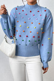 LLYGE Early Autumn New Pom-Pom Trim Mock Neck Long Sleeve Pullover Sweater