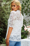 LLYGE Lace Scalloped Short Puff Sleeve Top