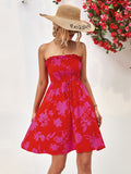 LLYGE Floral Frill Trim Strapless Smocked Dress