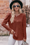 LLYGE 2023 Autumn New Fall Outfits Double Take Round Neck Puff Sleeve Ribbed Top