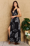 LLYGE Black Leaf Printed Maxi Dress