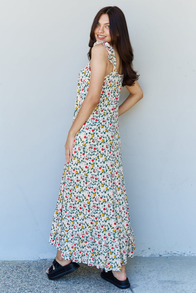 LLYGE  In The Garden Ruffle Floral Maxi Dress in Natural Rose