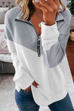 LLYGE Early Autumn New Contrast Zip-Up Collared Neck Dropped Shoulder Blouse
