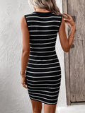 LLYGE Striped Round Neck Sleeveless Mini Dress