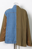 Llyge Army Green Casual Print Patchwork Turndown Collar Long Sleeve Regular Denim Jacket