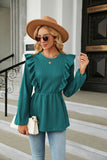 LLYGE 2023 Autumn New Fall Outfit Round Neck Ruffled Peplum Blouse